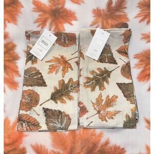 NWT 2 sets‎ of HOUSE & GARDEN KITCHEN TOWELS (2 each) Embroidered Fall LEAVES